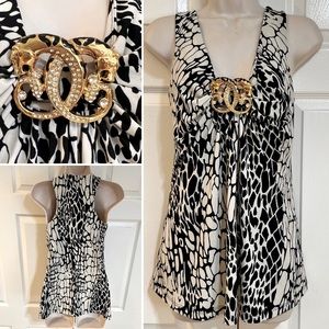 PLEIONE-Stretch Racer Back Tank Top w/Double Leopard Rhinestone Pendant-Sz S